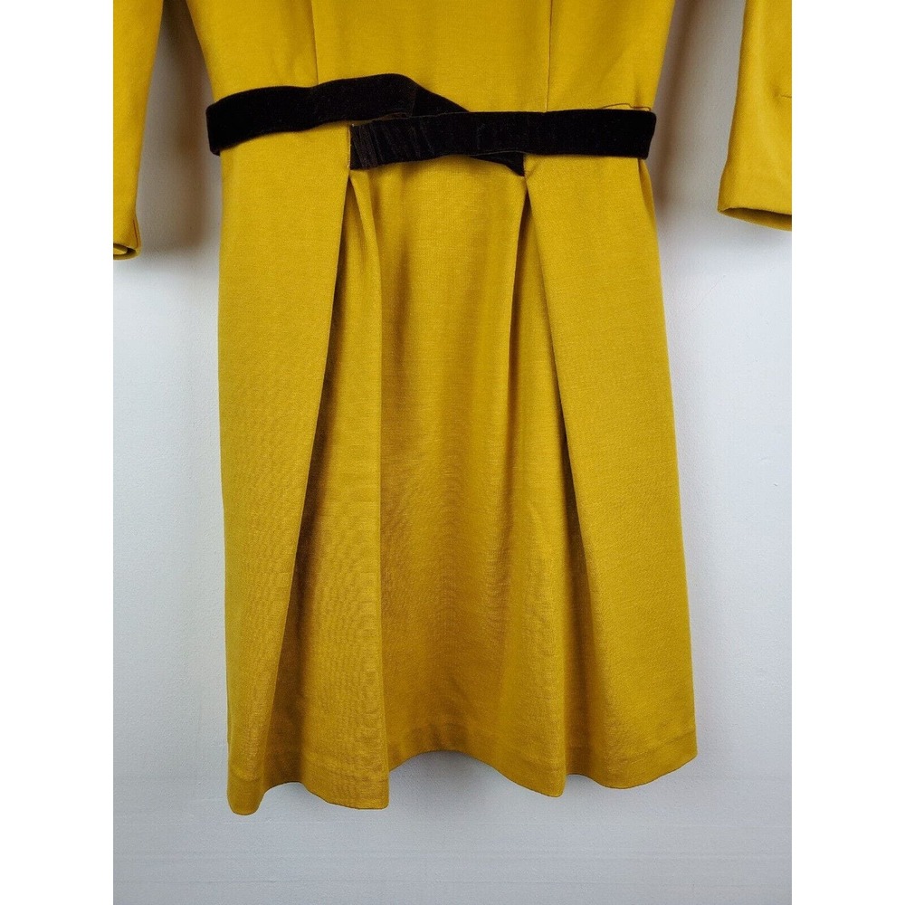 Girls From Savoy XS Mustard Yellow Velvet Belt Ponte Knit Dress Anthropologie - Picture 3 of 10